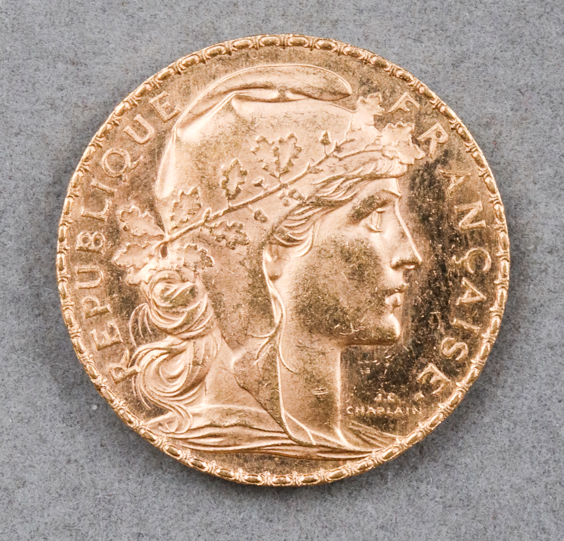 1912 FRANCE 20 FRANCS ROOSTER 21.6K