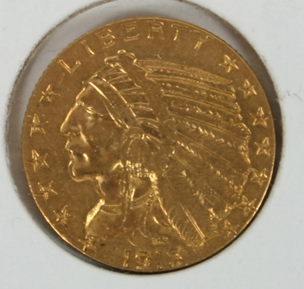 1913 $5 Indian Head Gold Coin. 