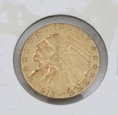 1913 AU53 $5 INDIAN HEAD GOLD