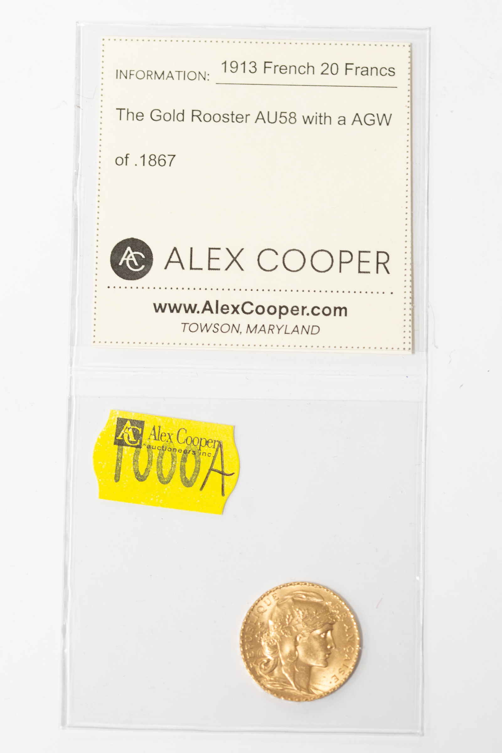1913 FRENCH 20 FRANCS GOLD