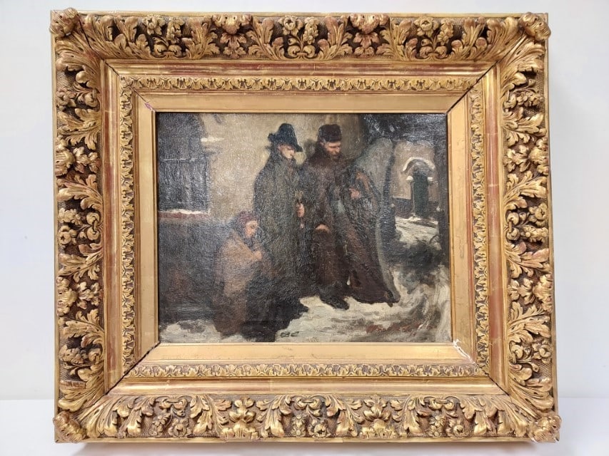 1914 OIL ON CANVAS FIGURES IN