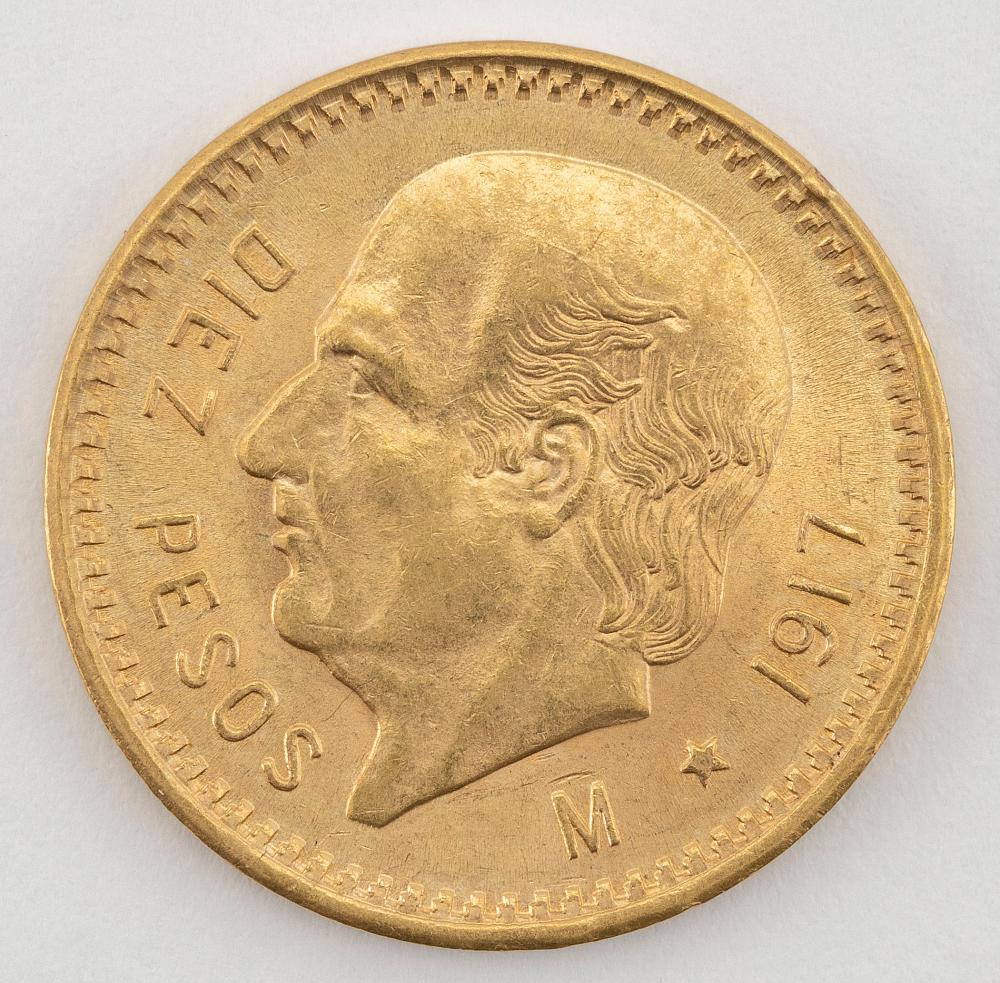 1917 MEXICAN 10 PESOS GOLD COIN