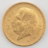 1917 MEXICAN 10 PESOS GOLD COI