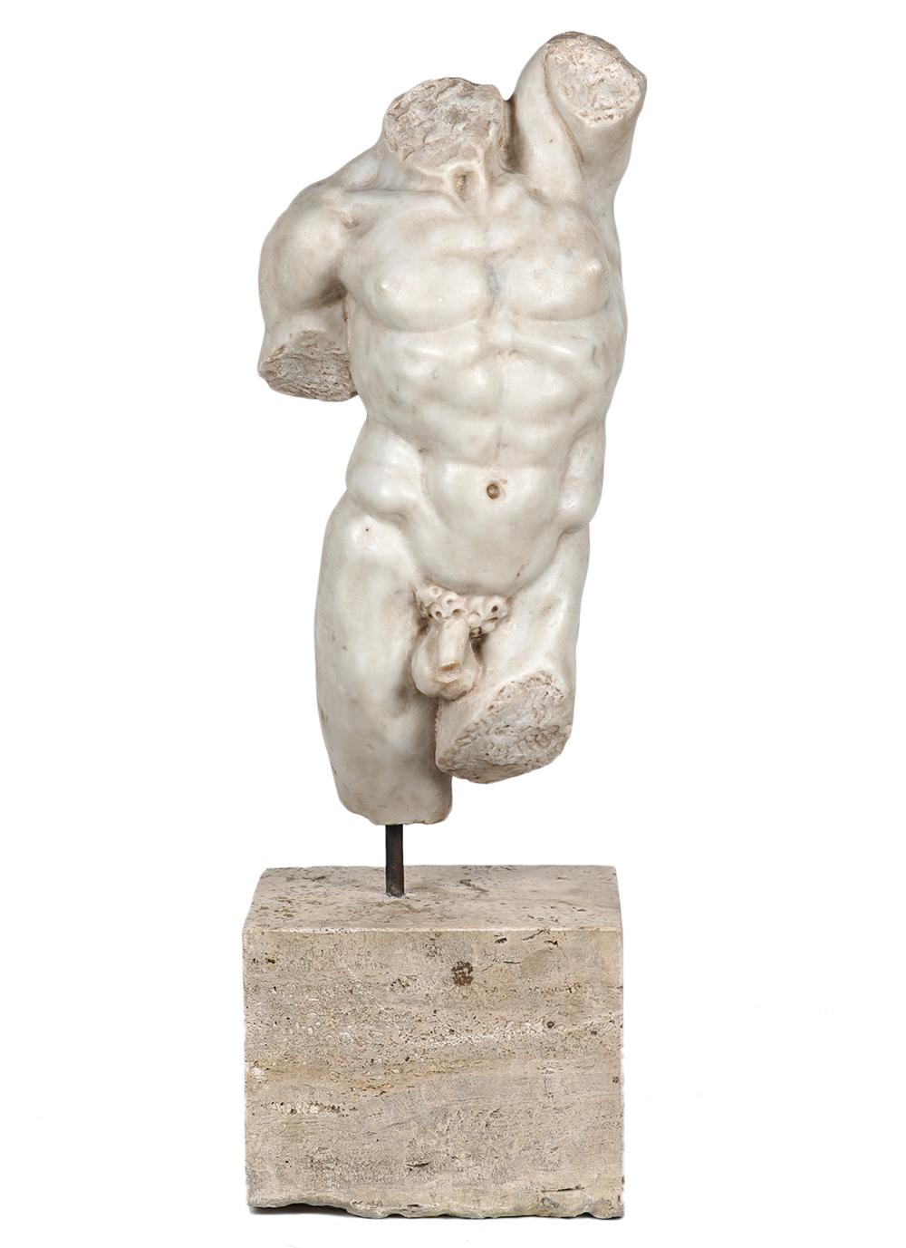 19/20TH C. MARBLE MALE TORSO ON