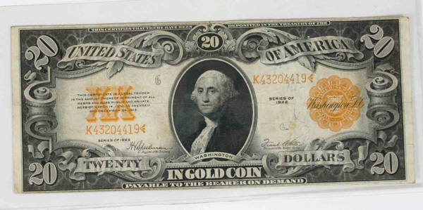 1922 Large Note $20 Gold