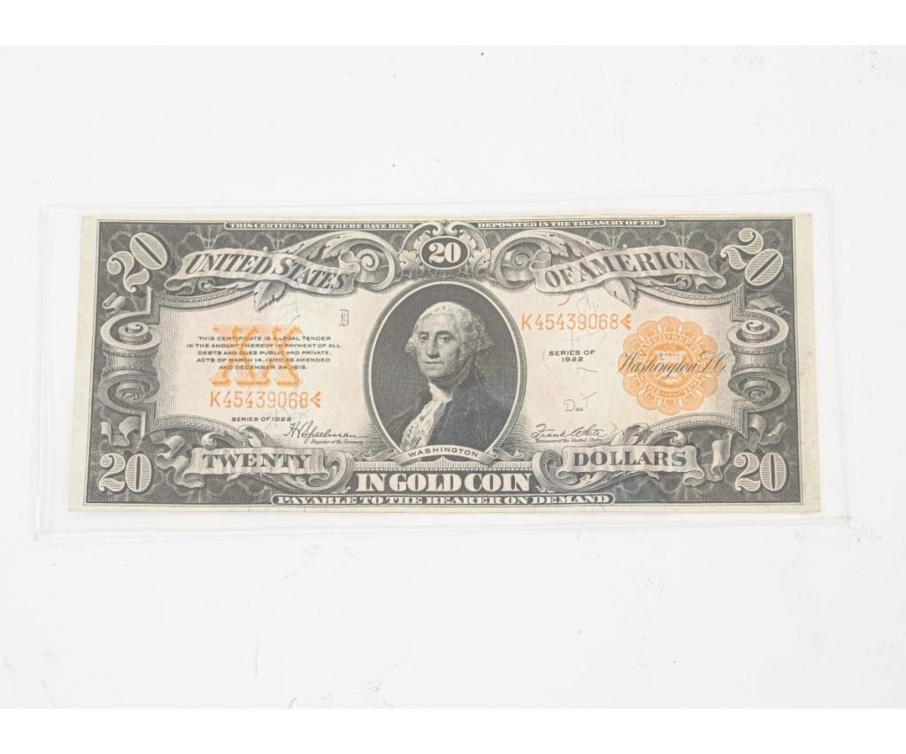 1922 twenty dollar gold certificate
