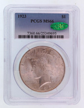 1923 PEACE DOLLAR PCGS MS66 CA
