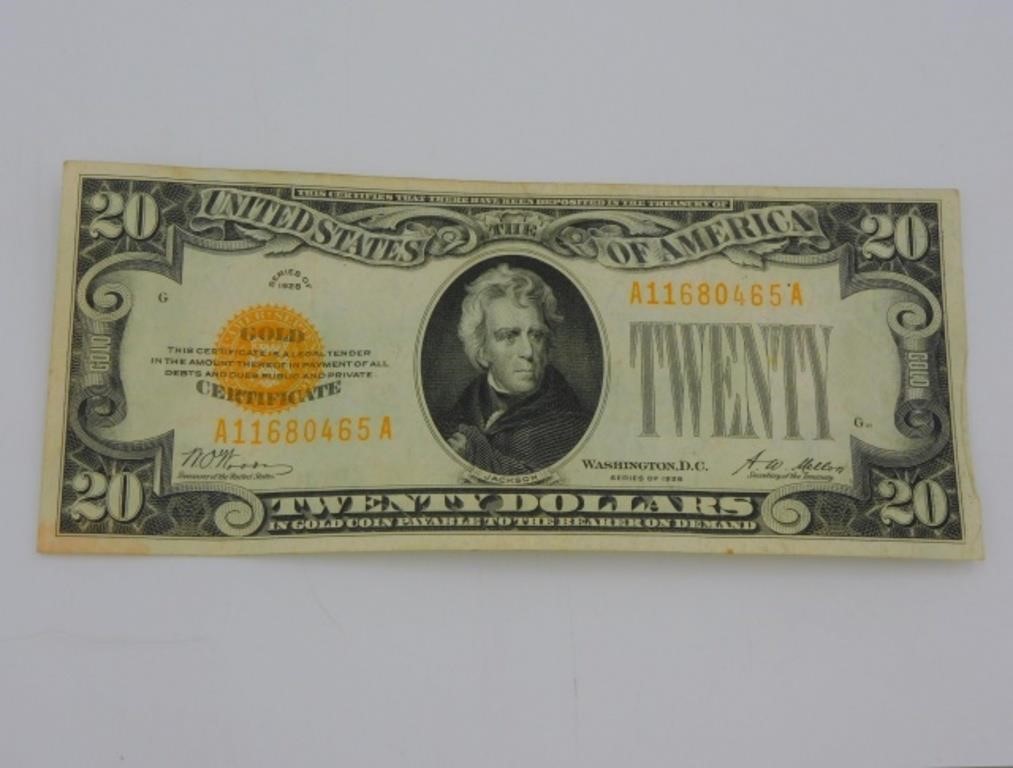 1926 $20 GOLD CERTIFICATE IN VERY
