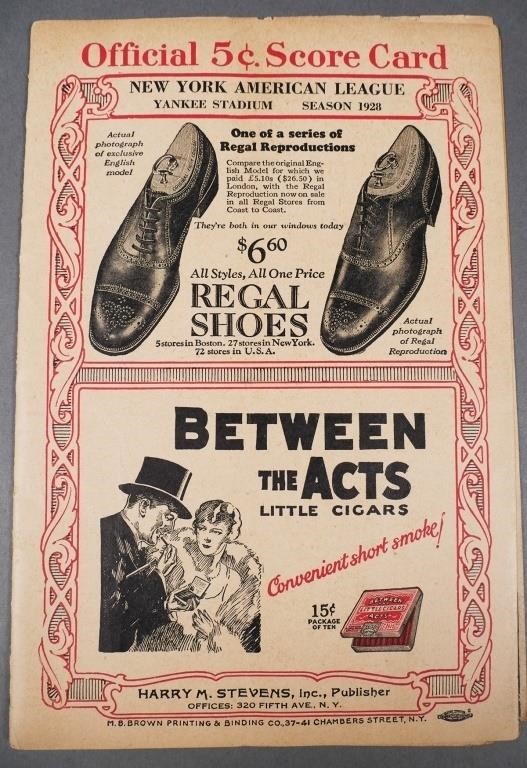 1928 SCORE CARD, BABE RUTH & LOU