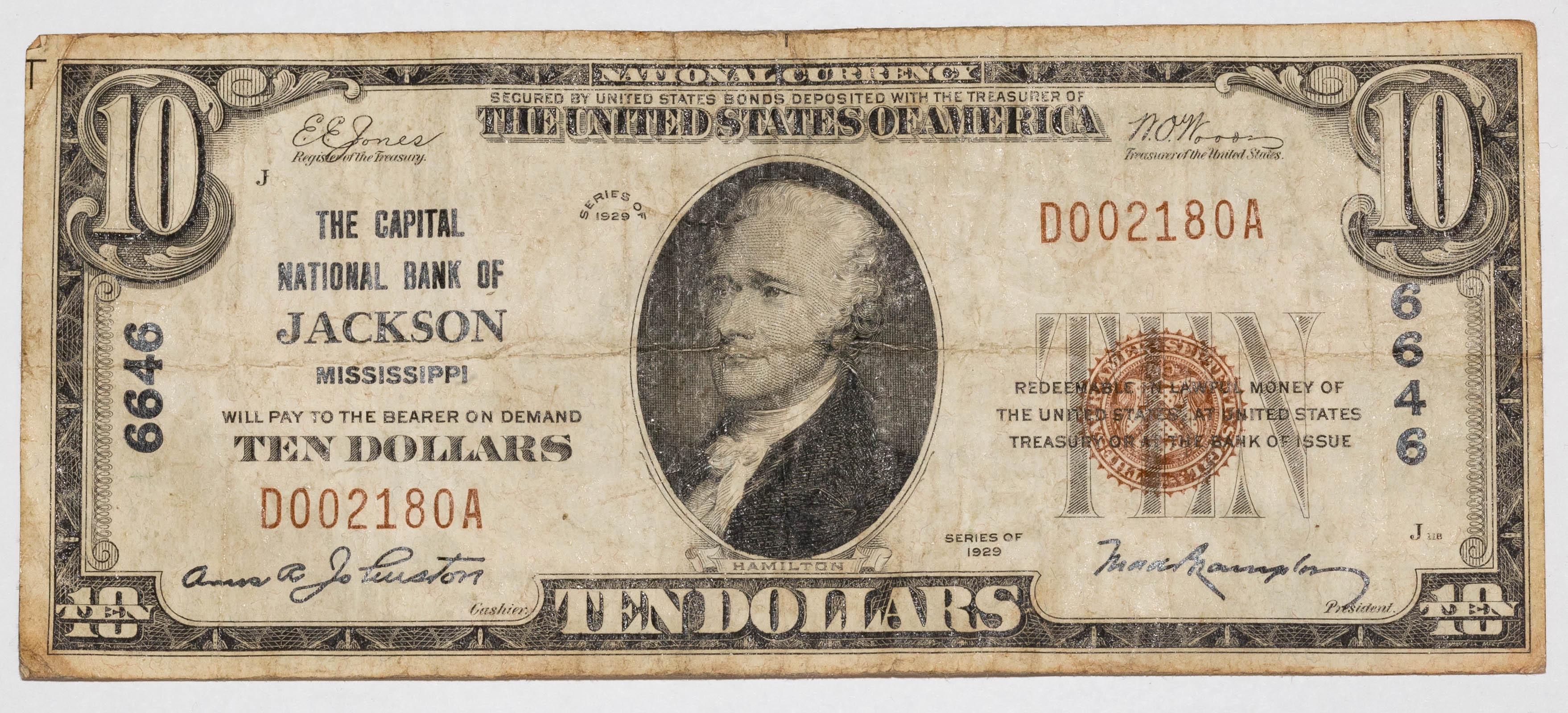 1929 $10 NATIONAL - JACKSON,