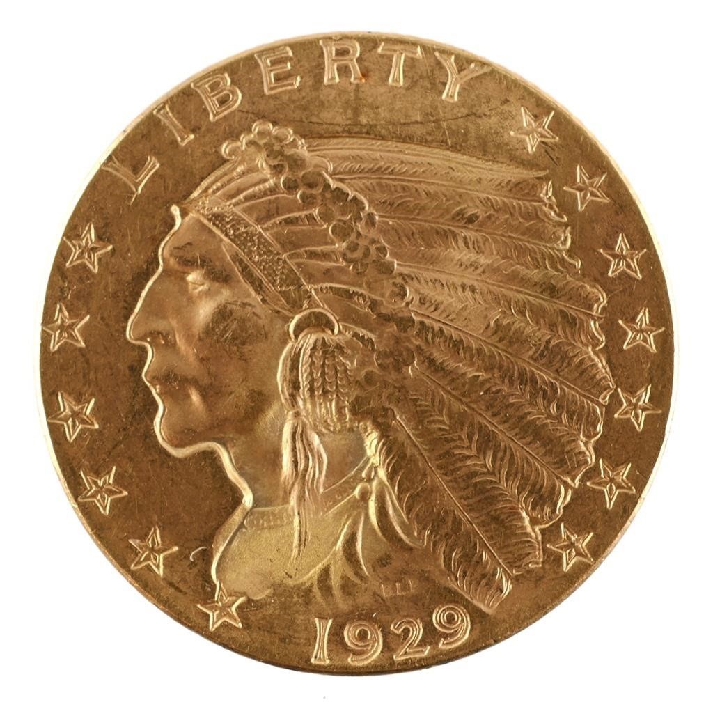 1929 INDIAN HEAD GOLD $2.50 QUARTER