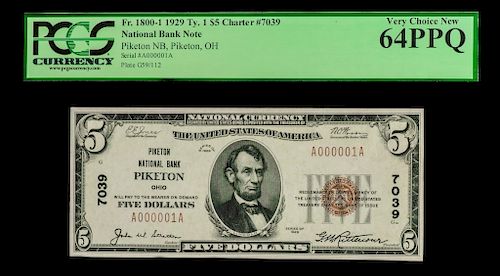 1929 US $5 NATIONAL BANK NOTE