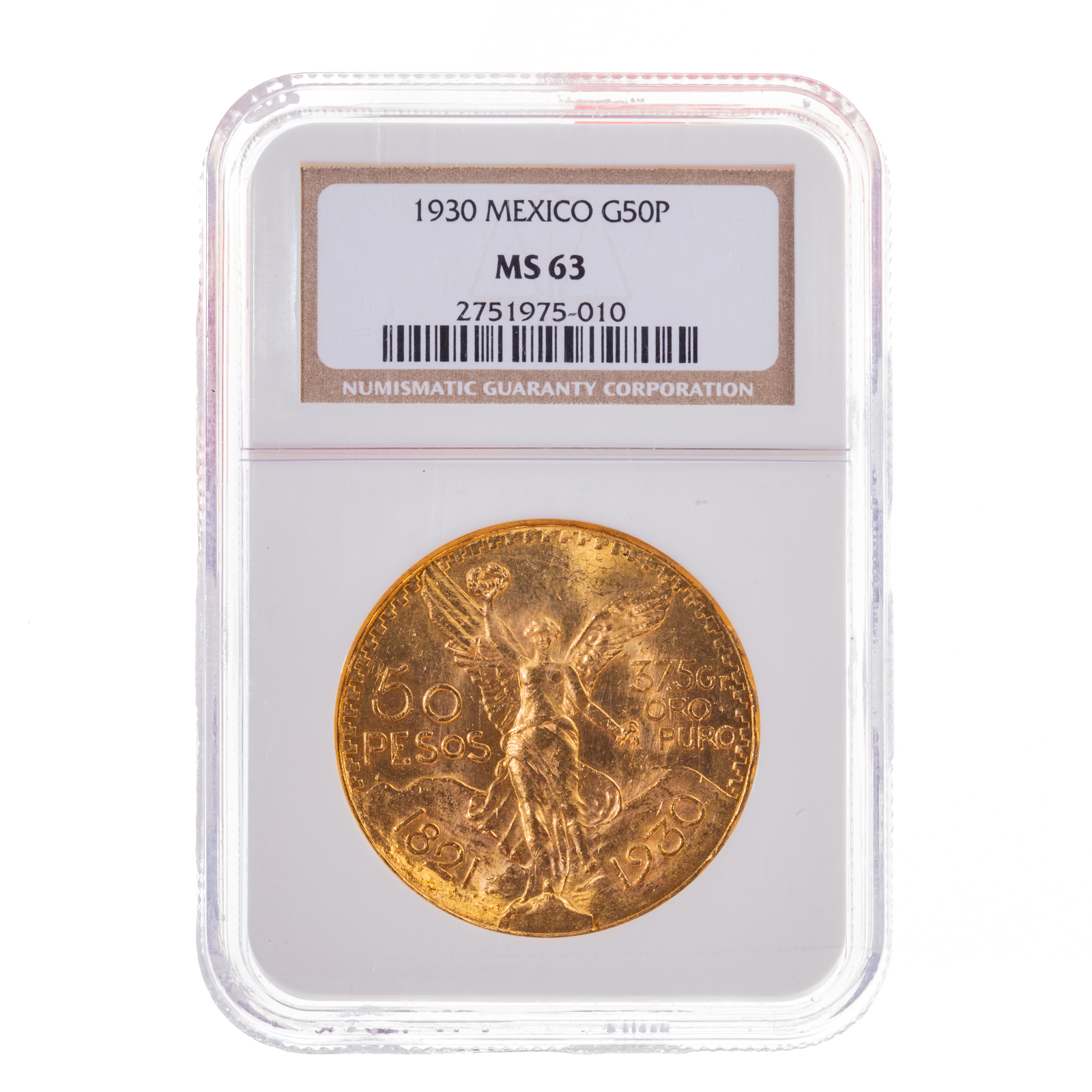 1930 MEXICAN GOLD 50 PESOS NGC MS63