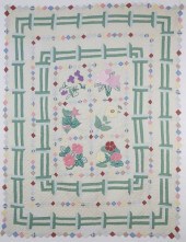 1930S FLORAL APPLIQUE AND GEOM