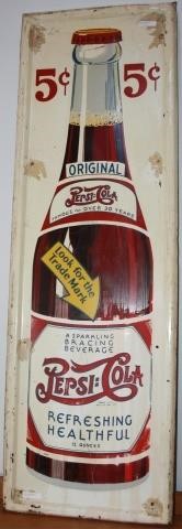 1930S PEPSI-COLA EMBOSSED TIN SIGN,