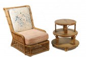 1930S RATTAN WINGCHAIR AND THR