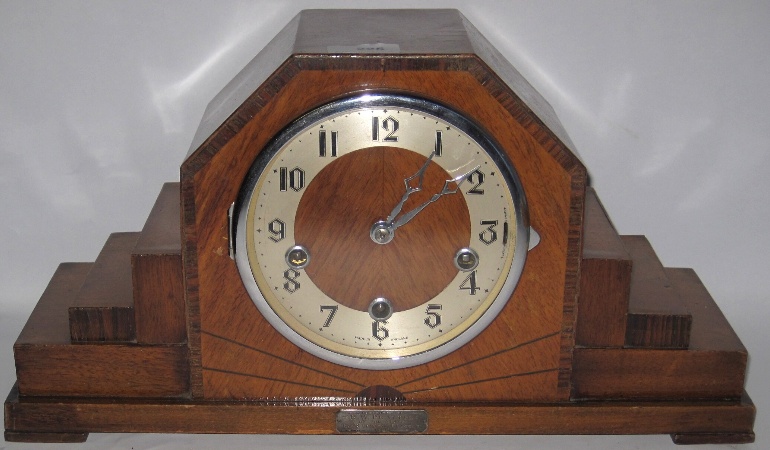 1930's Walnut Art Deco Style Mantle