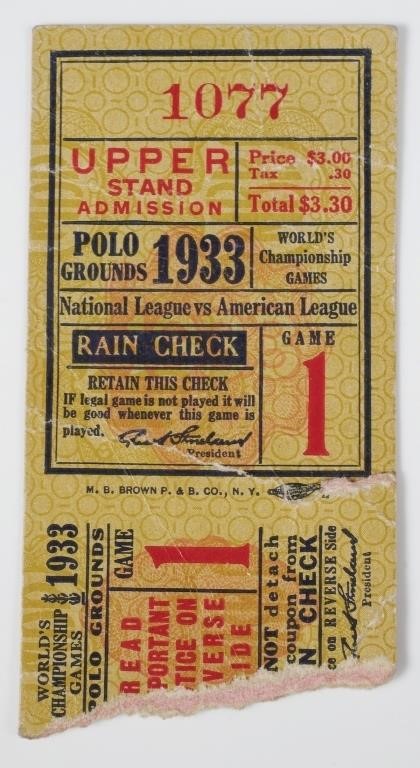 1933 WORLD SERIES TICKET1933