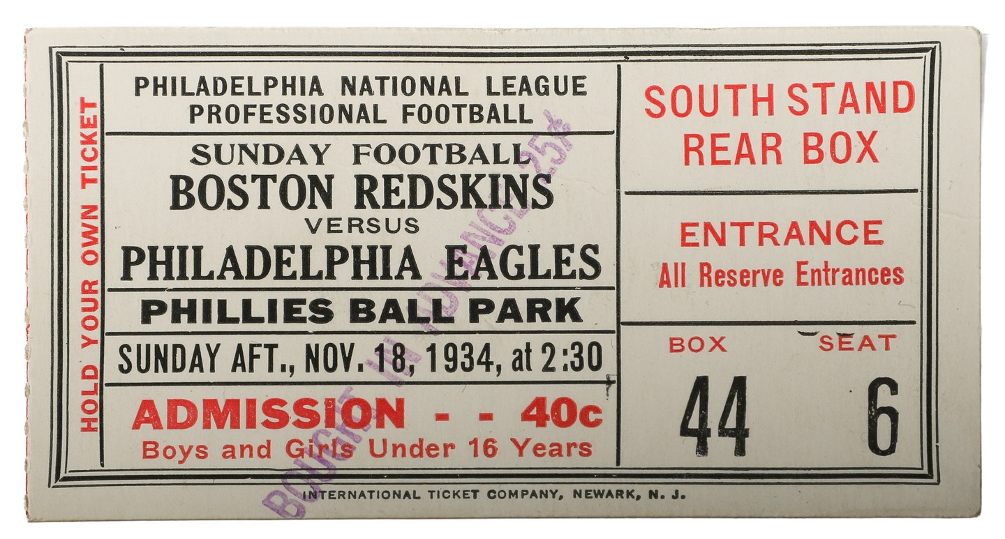1934 Football Ticket Stub Boston v.