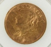 1935 Helvetia 20 Franc gold co