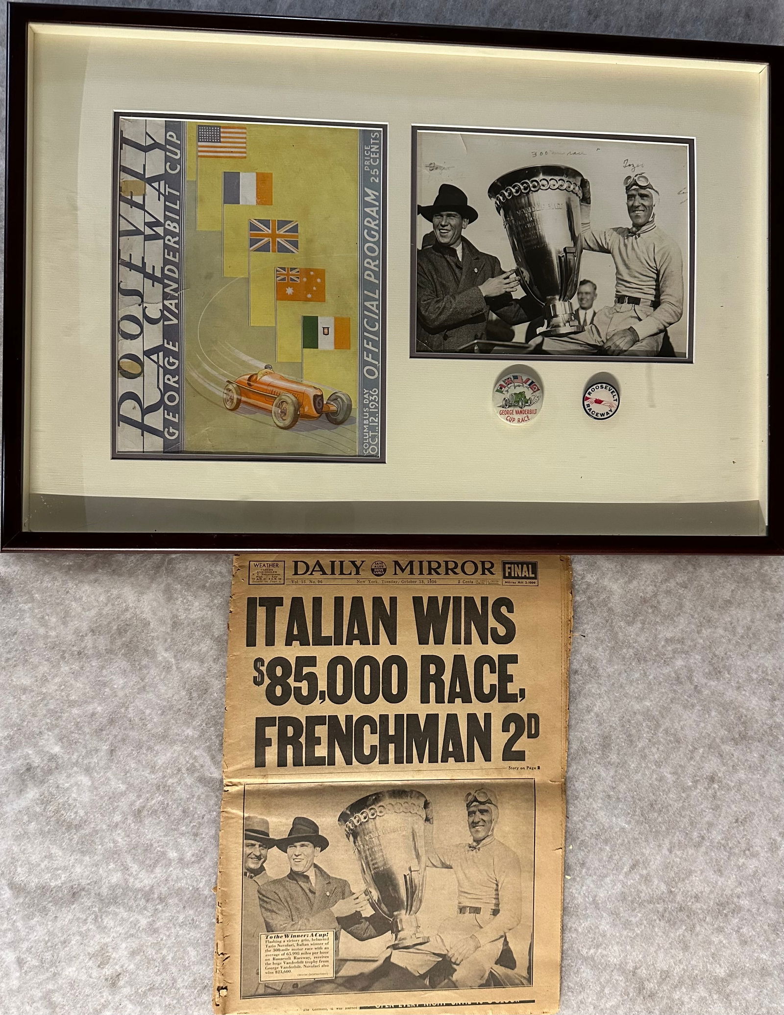 1936 VANDERBILT NY RACE ITEMS -