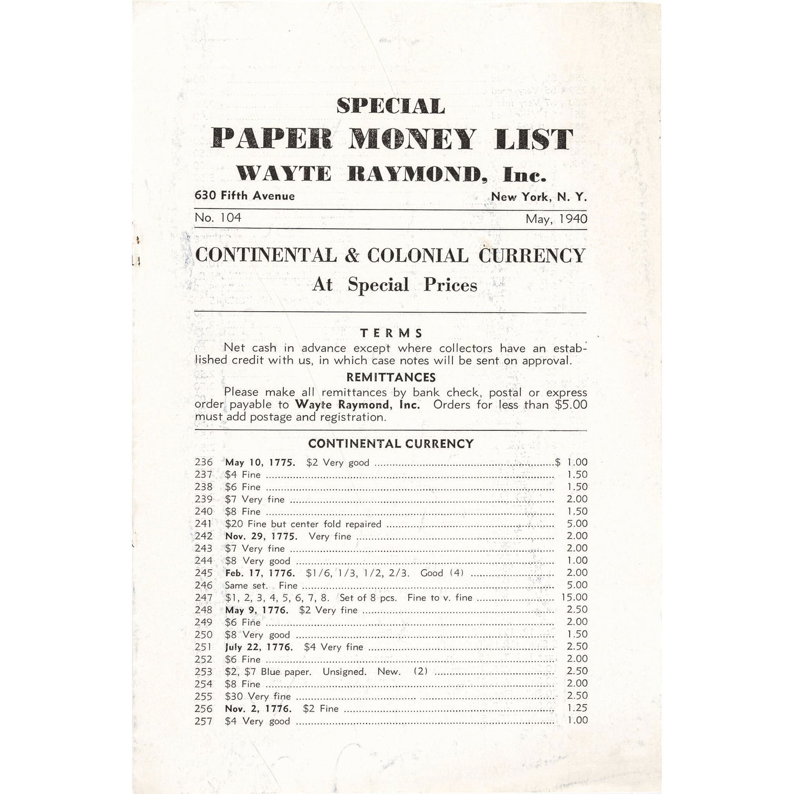 1940 COIN DEALER WAYTE RAYMOND