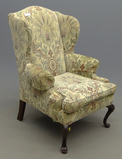 1940's carved leg wing chair.