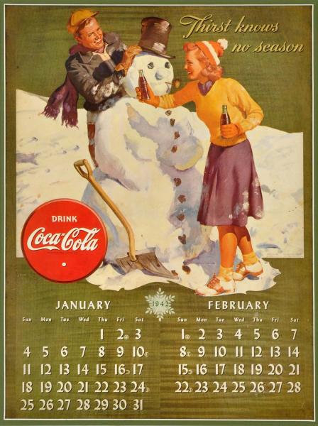 1942 Coca-Cola Calendar.  Framed