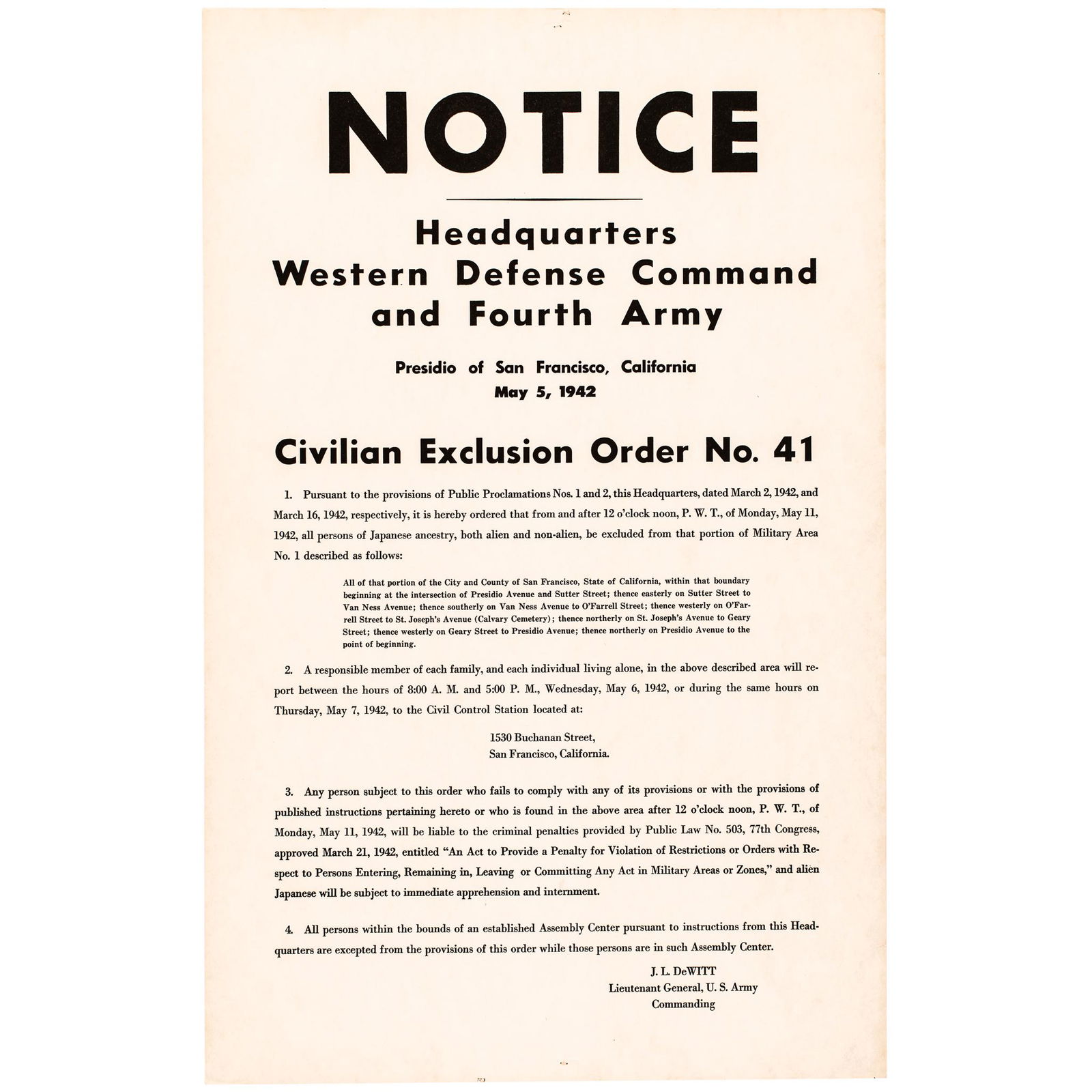 1942 JAPANESE INTERNMENT ORDER US