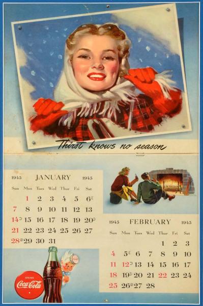 1945 Coca-Cola Calendar.  Framed