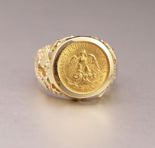 1945 DOS PESOS COIN 14K RING: 14K