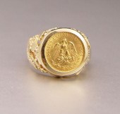 1945 DOS PESOS COIN 14K RING: