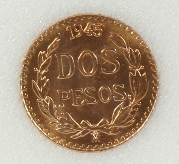 1945 Mexican Dos Pesos 2 Pesos Gold