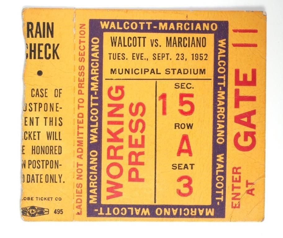 1952 MARCIANO VS WALCOTT TICKET1952