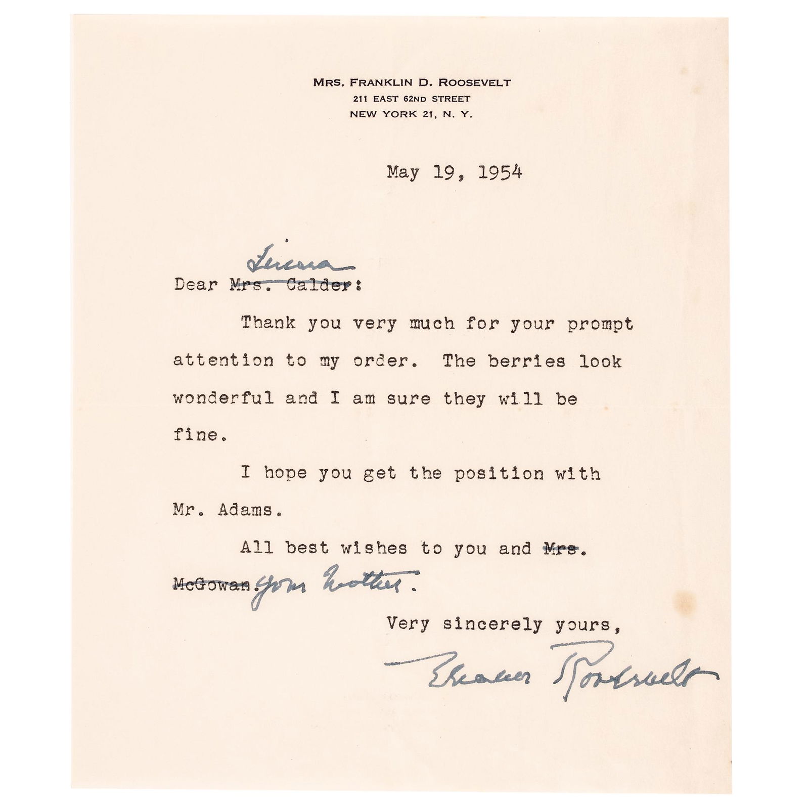 1954-DATED ELEANOR ROOSEVELT