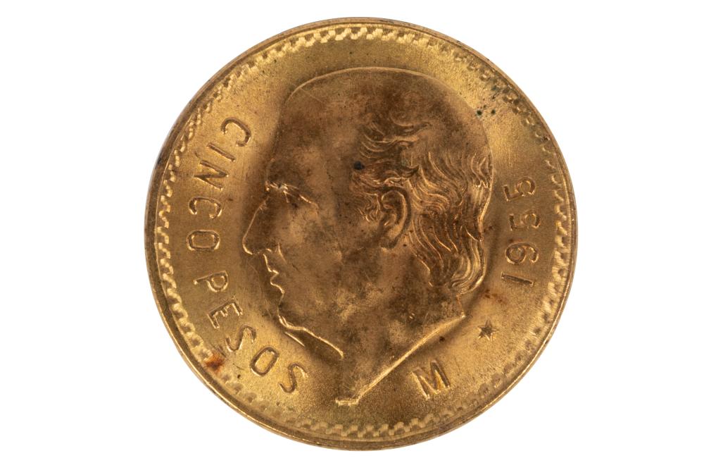 1955 MEXICAN $5 PESOS GOLD