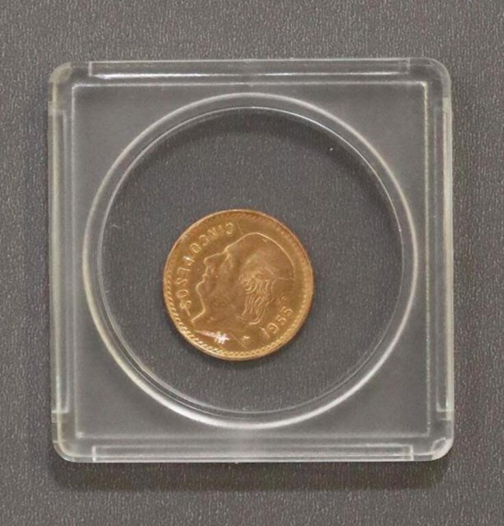 1955 MEXICO CINCO PESOS GOLD