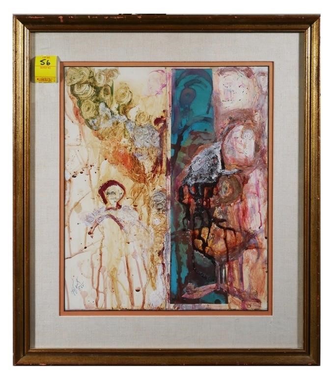 1960S ABSTRACT OIL/PAPER, ILLEGIBLY
