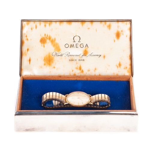 1966 OMEGA 14L GOLD WATCH IN SILVER