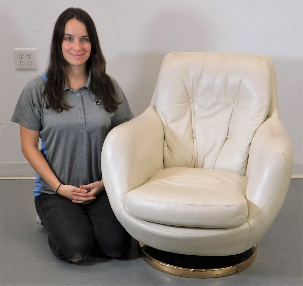 1970'S BRASS CREAM LEATHER SWIVEL