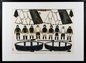 1977 Inuit stone cut print, “Men of