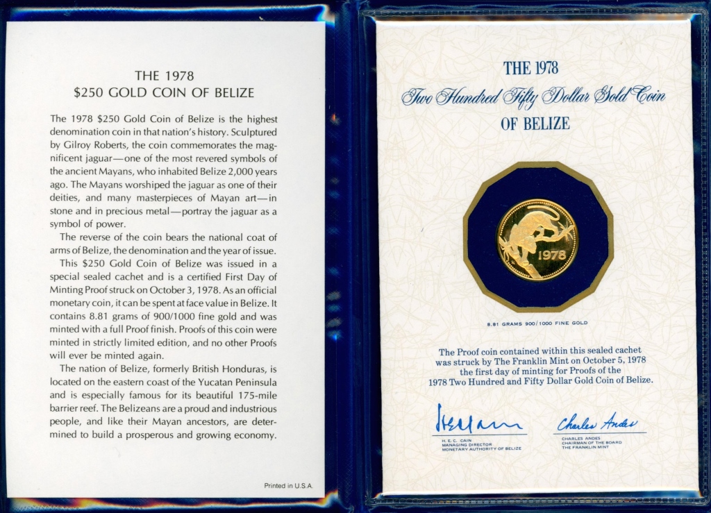1978 BELIZE $250 GOLD PROOF COIN