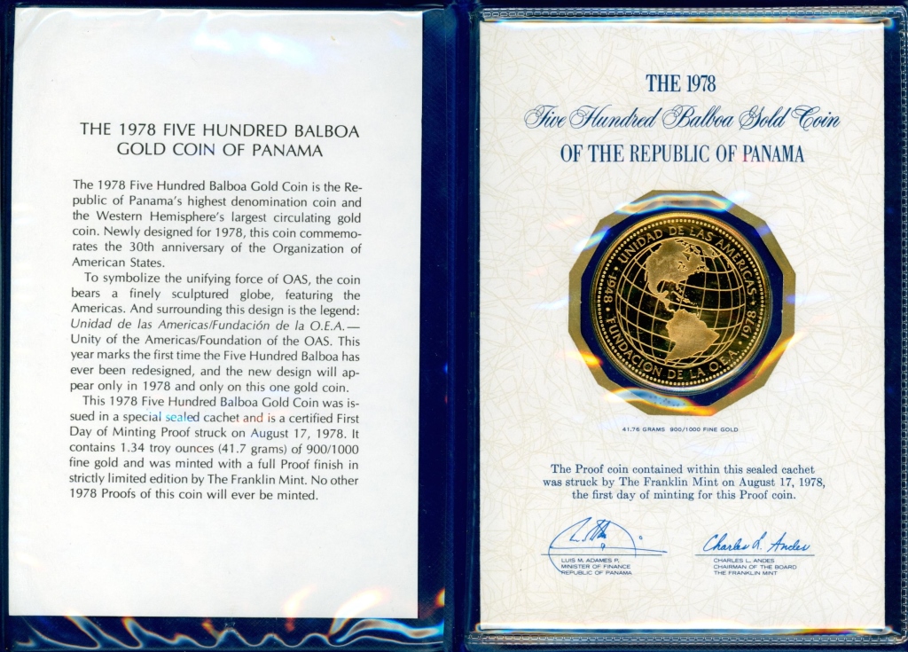1978 PANAMA 500 BALBOA GOLD PROOF