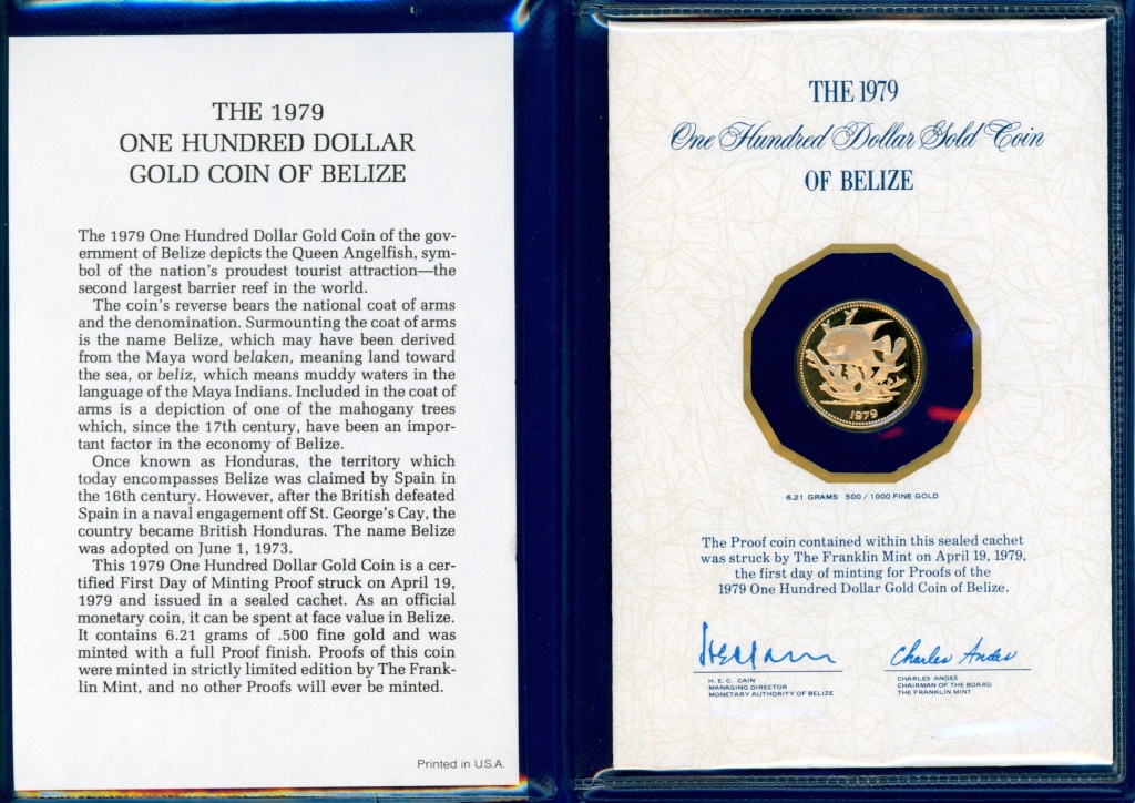 1979 BELIZE $100 GOLD PROOF COIN