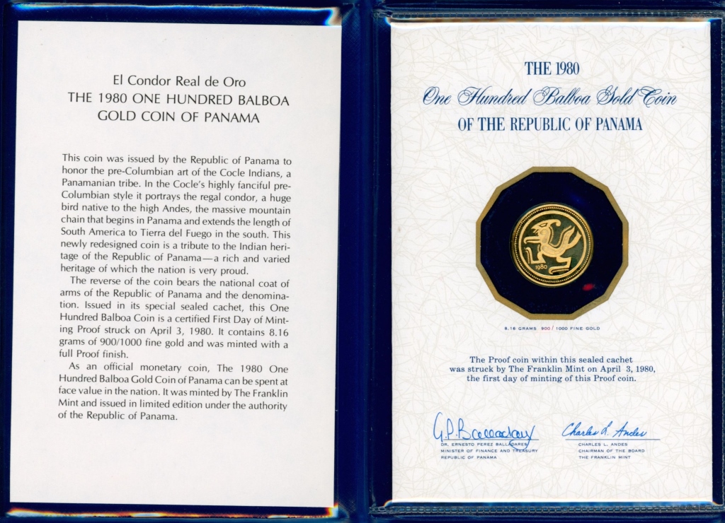 1980 PANAMA 100 BALBOA GOLD PROOF