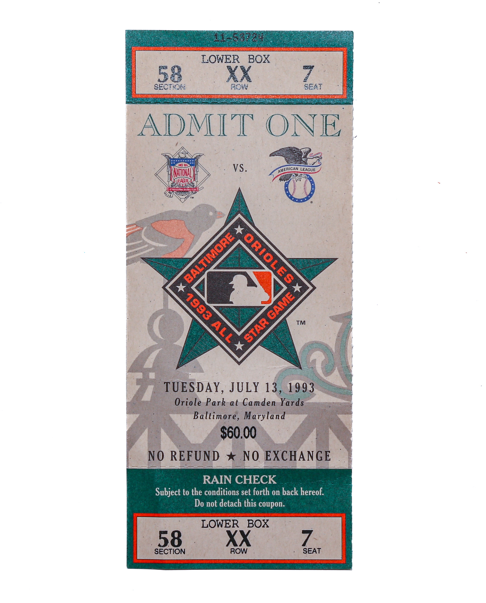 1993 MLB ALL STAR GAME TICKET,