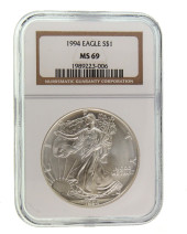 1994 SILVER EAGLE NGC MS69Desi