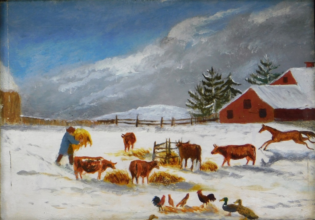 19C AMERICAN FOLK ART WINTER FARM
