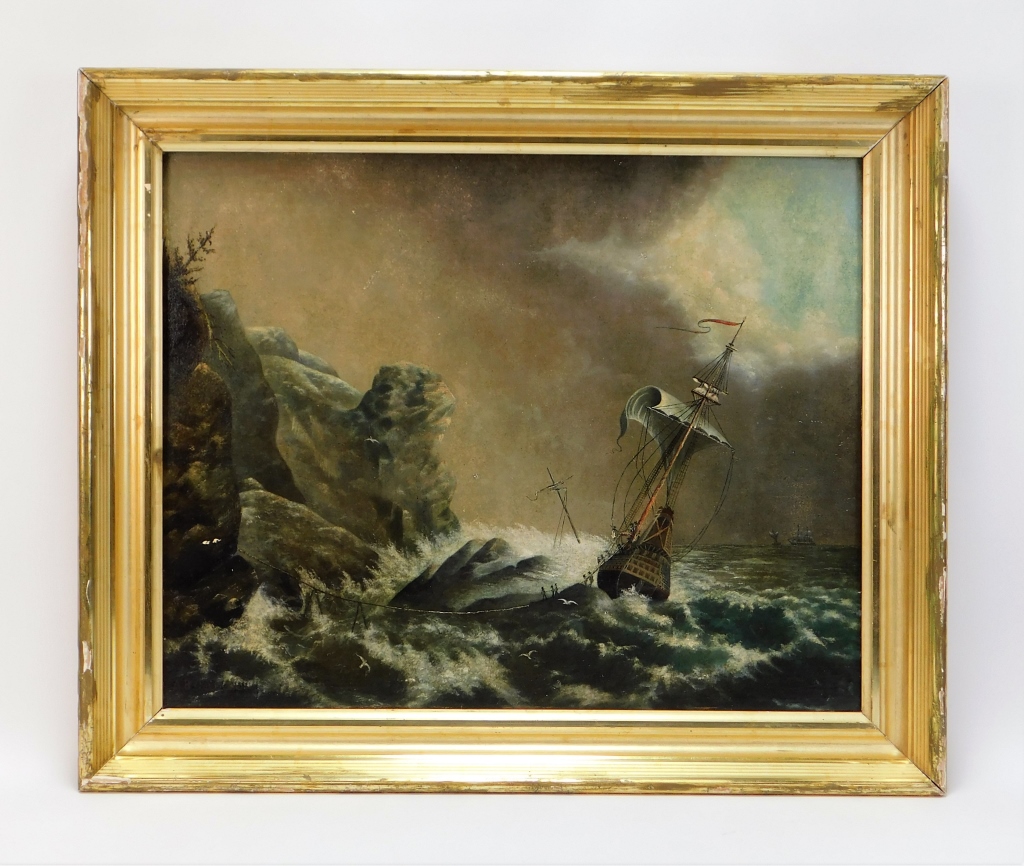 19C AMERICAN SCHOOL STORMY SEAS
