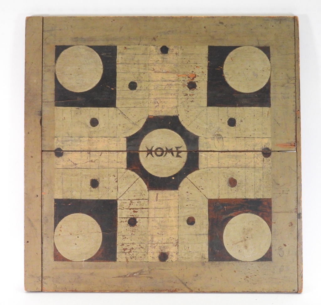 19C ANTIQUE PAINTED PARCHEESI BOARD